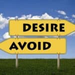 Signs pointing in different directions, one says: "Desire", the other says" Avoid"