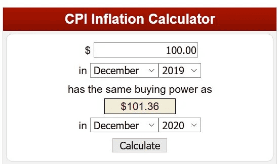 Example of increased inflation over the span of 1 year