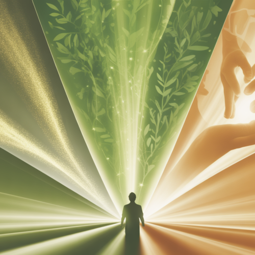 Image showing a person with 3 streams of energy: growth, money, and contribution.