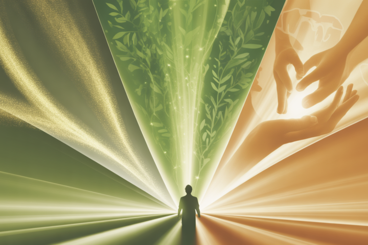 Image showing a person with 3 streams of energy: growth, money, and contribution.