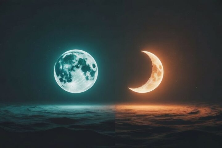An image of the full moon and the crescent moon, to symbolize everything and something